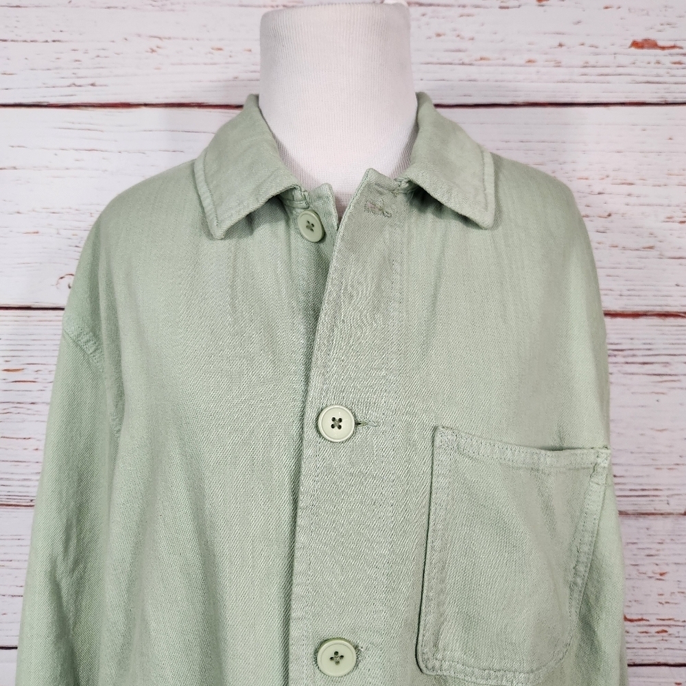 ZARA Victoria Cotton Overshirt Light Green Utility Barn Style Jacket Medium - Picture 5 of 8
